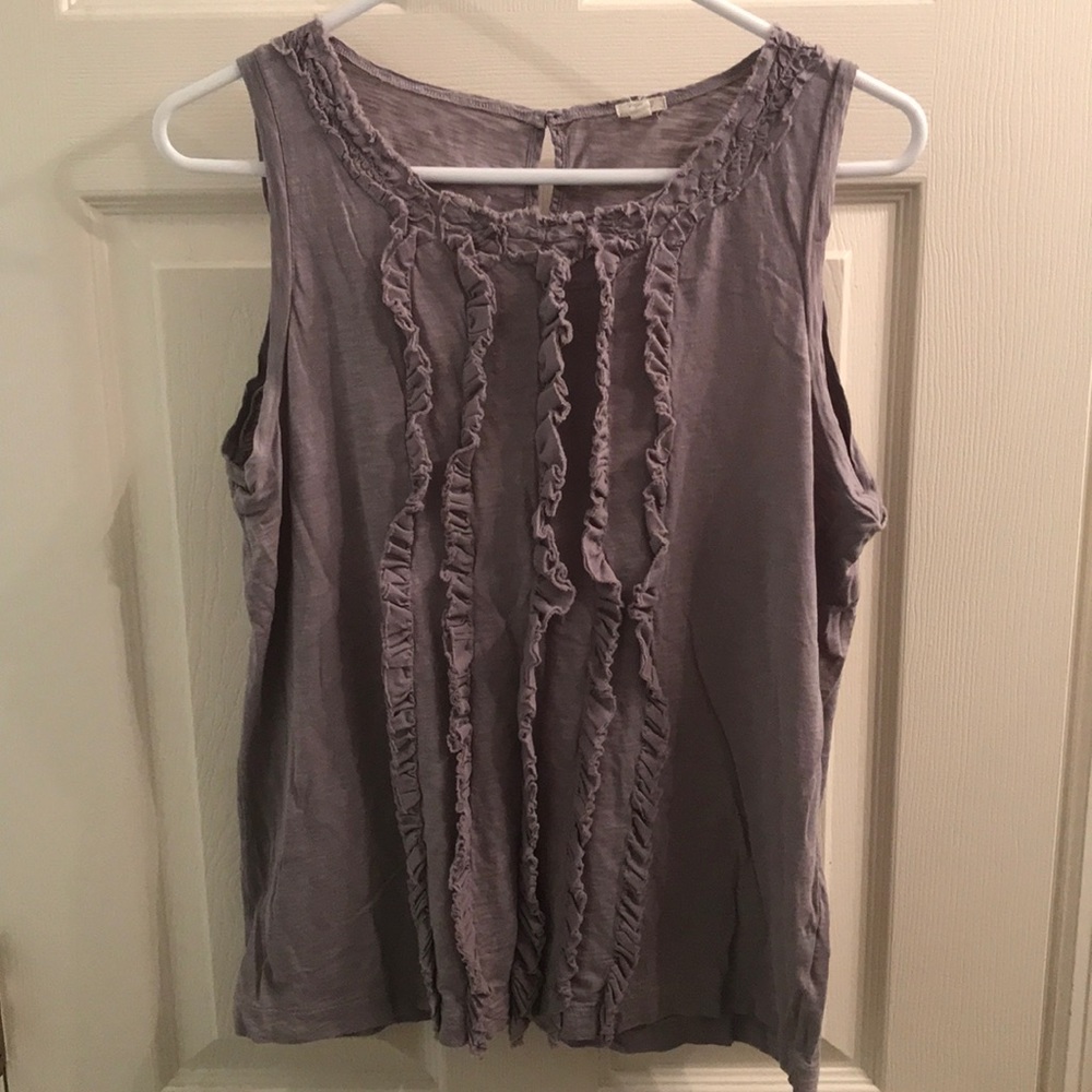 J Crew taupe ruffle tank, size medium